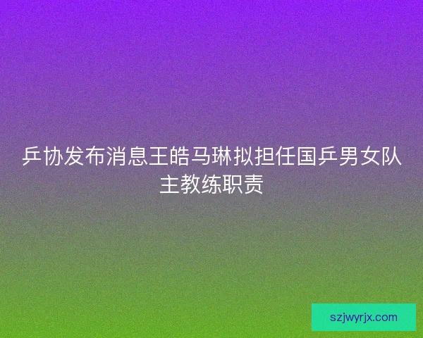 乒协发布消息王皓马琳拟担任国乒男女队主教练职责