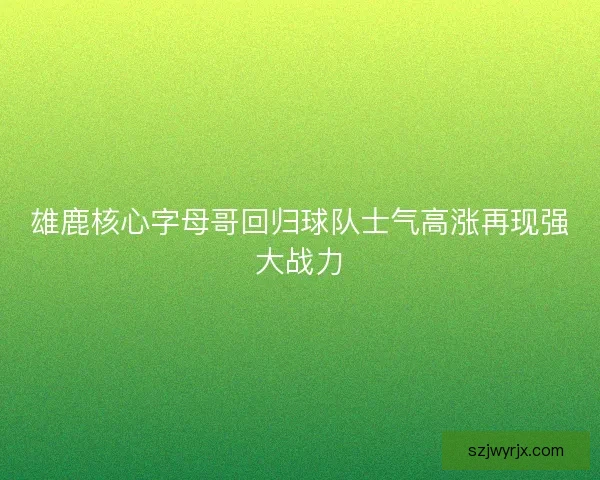 雄鹿核心字母哥回归球队士气高涨再现强大战力