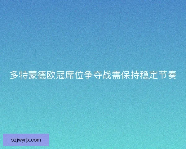 多特蒙德欧冠席位争夺战需保持稳定节奏